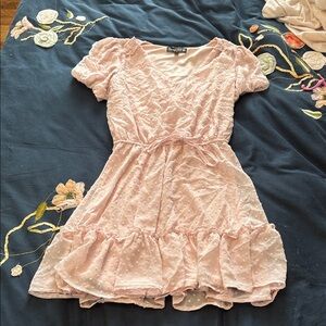 Crystal Doll Blush Pink Swiss Dot Short Dress